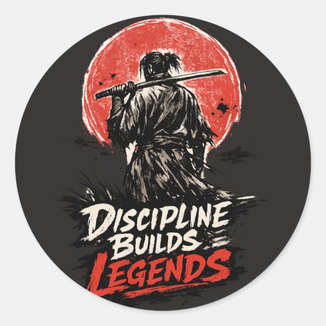 Sticker Rond Art de motivation de la discipline des samouraïs (Devant)