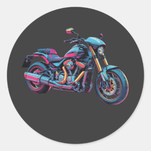Sticker Rond Art de moto cyberpunk néon futuriste
