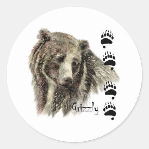 Sticker Rond Art de nature de faune d'ours gris d'aquarelle
