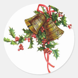 Sticker Rond Art de Noël vintage Décorations Holly et Bells