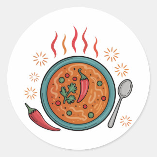 Sticker Rond Art de nourriture au curry épicé chaud