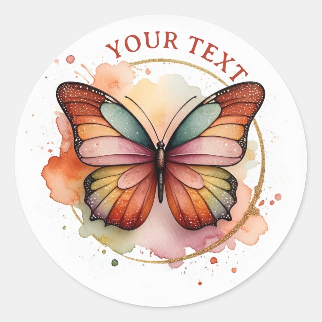 Sticker Rond Art de papillon arc-en-ciel bohème (Devant)