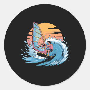 Sticker Rond Art de planche à voile drôle pour hommes femmes pl