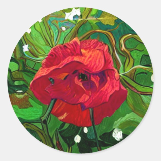 STICKER ROND ART DE ROSE ROUGE (Devant)