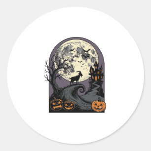Sticker Rond Art de silhouette d'Halloween vintage de lune de c