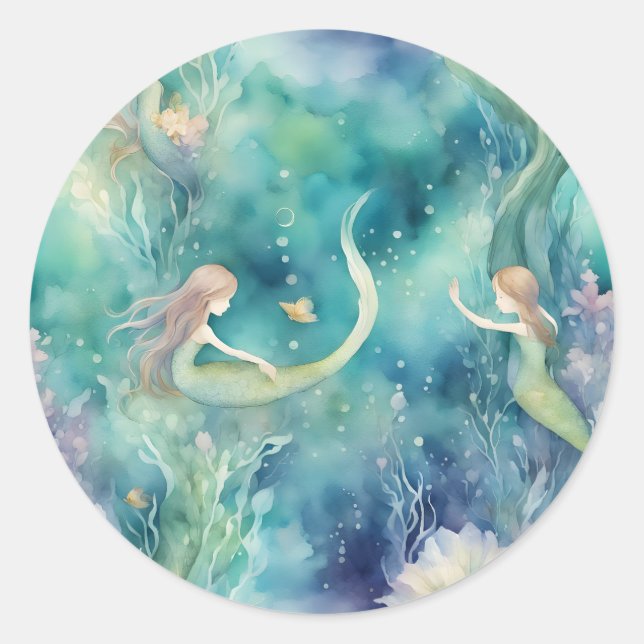 Sticker Rond art de sirènes à l'aquarelle  (Devant)
