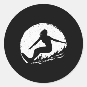 Sticker Rond Art de surf pour femmes filles plage surfeur hawaï