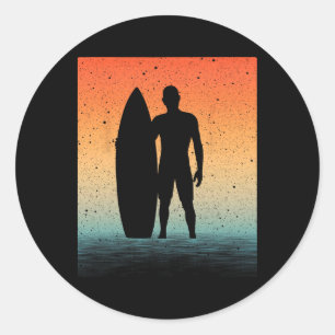 Sticker Rond Art de surfeur cool pour hommes garçons surfant su