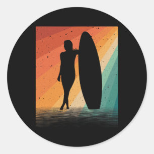 Sticker Rond Art de surfeur pour femmes filles planche de surf