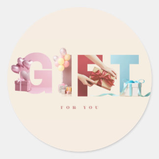 Sticker Rond Art de typographie photo beige sophistiqué Cadeau