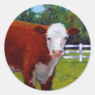 STICKER ROND ART DE VACHE À GÉNISSE DE HEREFORD