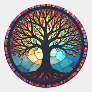 Sticker Rond Art de verre coloré, Arbre de Vie en verre coloré