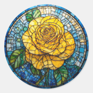 Sticker Rond Art de verre teinté circulaire de rose jaune vibra