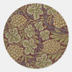 Sticker Rond Art de vigne rouge vert William Morris