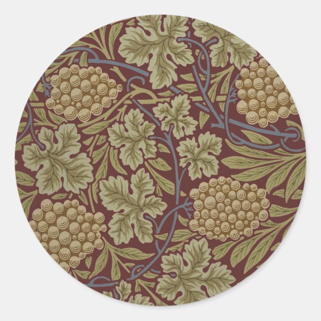 Sticker Rond Art de vigne rouge vert William Morris (Devant)