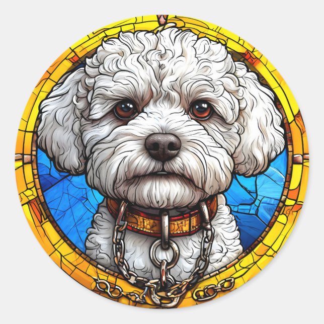 Sticker Rond Art de vitrail de chien (Devant)