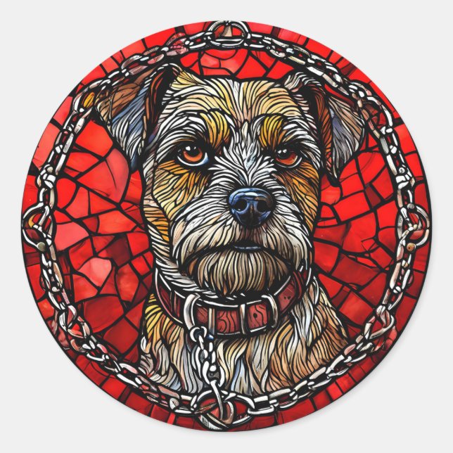 Sticker Rond Art de vitrail de chien (Devant)