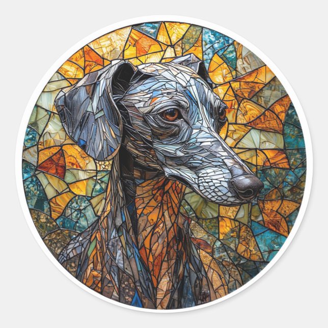 Sticker Rond Art de vitrail de chien Lévrier Italien (Devant)