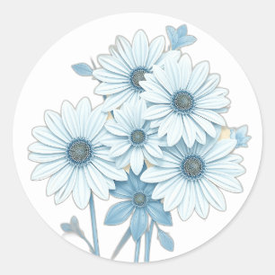 Sticker Rond Art Déco Bleu Daisy Motif Floral