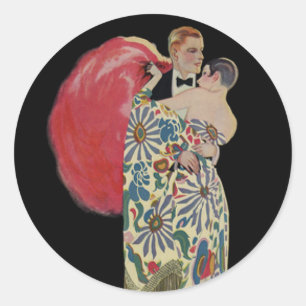 Sticker Rond Art déco dansant, Amour et Romance Vintage