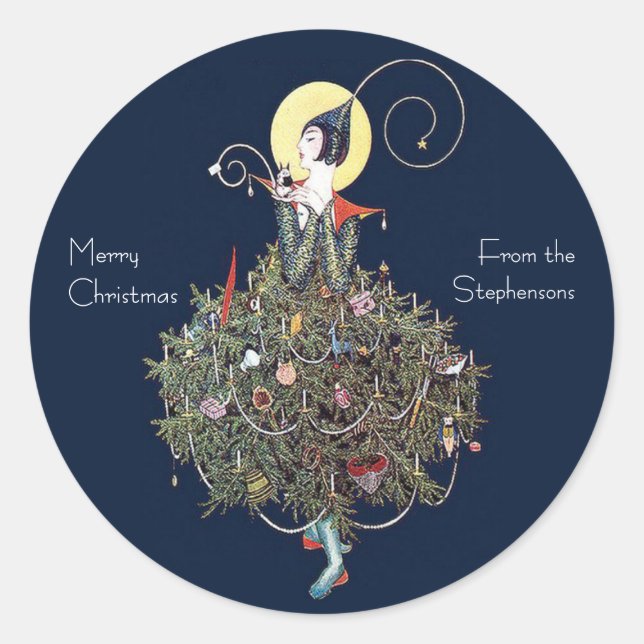 Sticker Rond Art Deco Fashion Christmas Tree Retro (Devant)