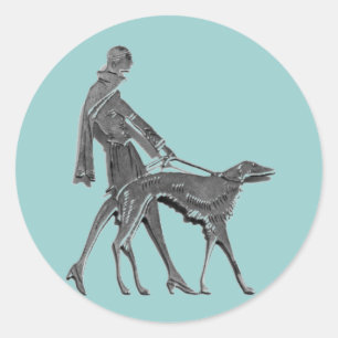Sticker Rond Art déco femme et chien
