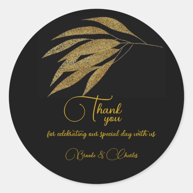 Sticker Rond Art Déco Feuille d'or noir  Mariage (Devant)