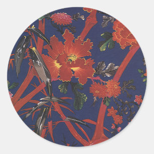 Sticker Rond Art Déco Floral vintage, Fleurs de Jardin