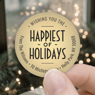 Sticker Rond Art Déco Gold Faux Foil Xmas Retour Adresse Étique