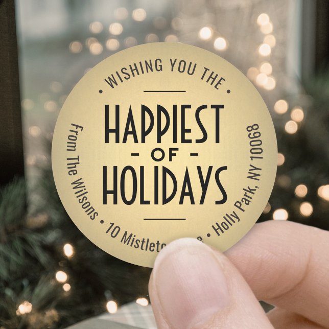 Sticker Rond Art Déco Gold Faux Foil Xmas Retour Adresse Étique (Créateur téléchargé)