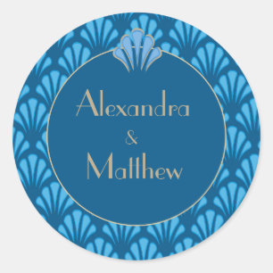 Sticker Rond Art Déco Mariage Bleu Années folles Vintage