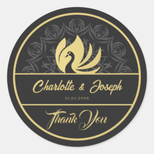 Sticker Rond Art Déco moderne Swan Gold et Mariage noir