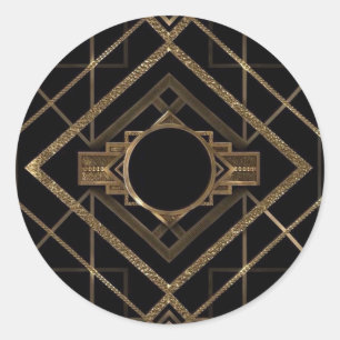 Sticker Rond Art déco, nouveau, vintage, noir, or, chic, élégan