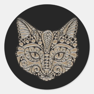 Sticker Rond Art déco or et chat de style égyptien noir