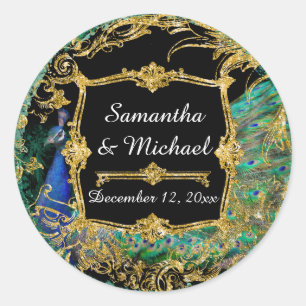 Sticker Rond Art Déco Peacock Glam Old Hollywood Regency