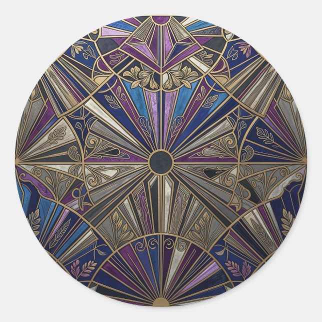 Sticker Rond Art Déco Soleil Éclaté Violet Or (Devant)
