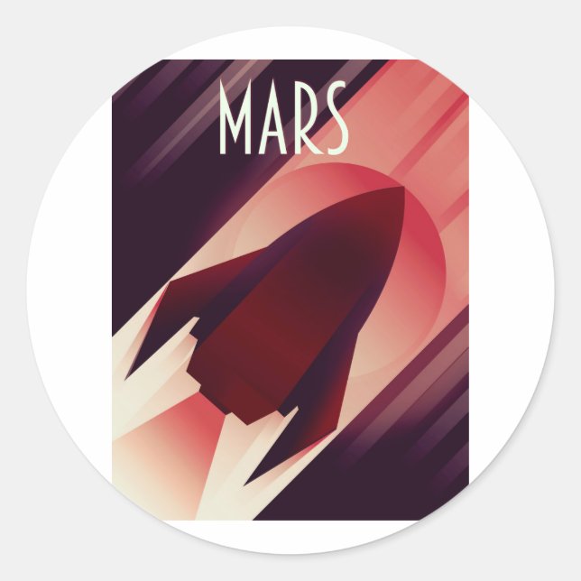Sticker Rond Art déco vaisseau spatial Mars art spatial (Devant)