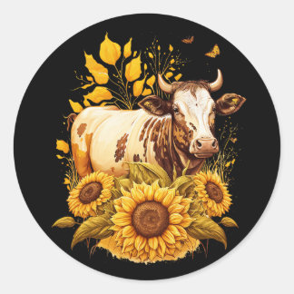 Sticker Rond Art Dessin De Tournesol De Vache Cute