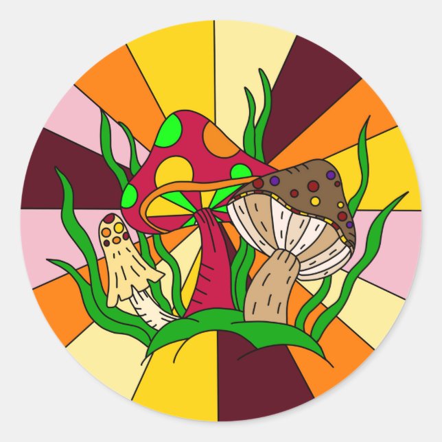 Sticker Rond Art dessiné à la main par des champignons magiques (Devant)