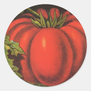 Sticker Rond Art d'étiquette de caisse de fruits vintage, tomat