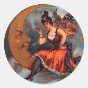 Sticker Rond Art d'étiquette de cigare vintage, fée victorienne