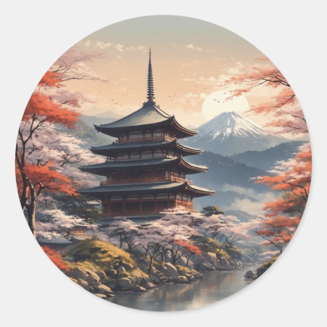 Sticker Rond Art d'illustration japonaise n° 1 (Devant)