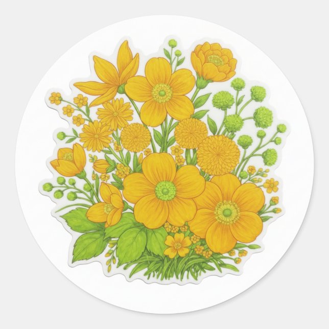 Sticker Rond art d'impression de design floral  (Devant)