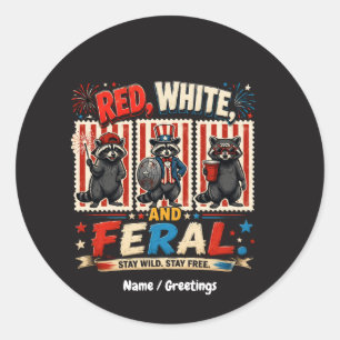 Sticker Rond Art du parti de Raton laveur patriotique rouge bla