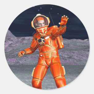 Sticker Rond Art du paysage de planète surréaliste du voyageur 