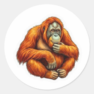 Sticker Rond Art du Sagace Orang-Outan - Primate Iconique Indon