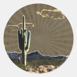 Sticker Rond art du sud-ouest Désert succulent Saguaro Cactus