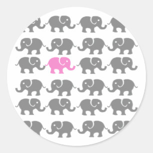 Sticker Rond Art Eléphant rose et gris