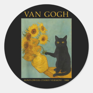 Sticker Rond Art étoilé Chat noir avec suowers