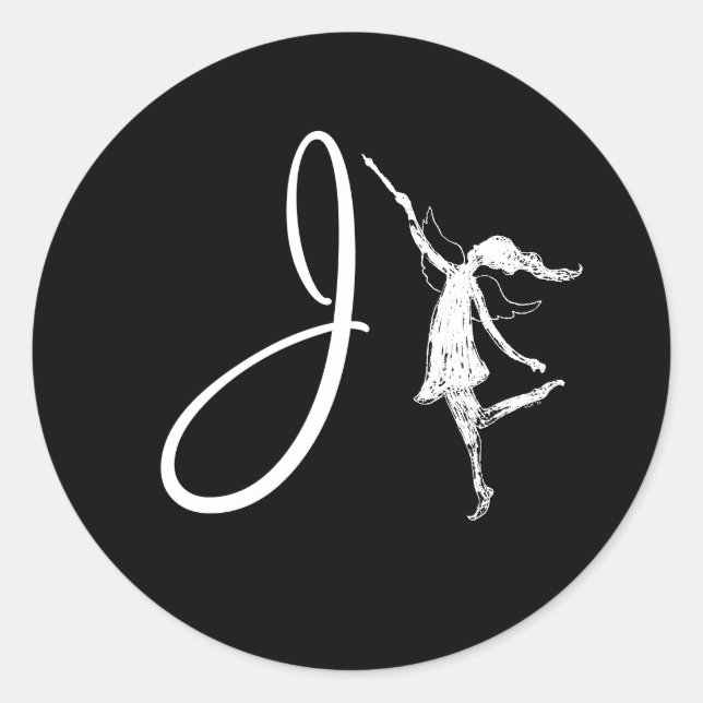 Sticker Rond Art Fairy Initial : J (Devant)